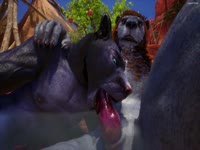 Large beast shows off sucking skills on creature in this hentai video